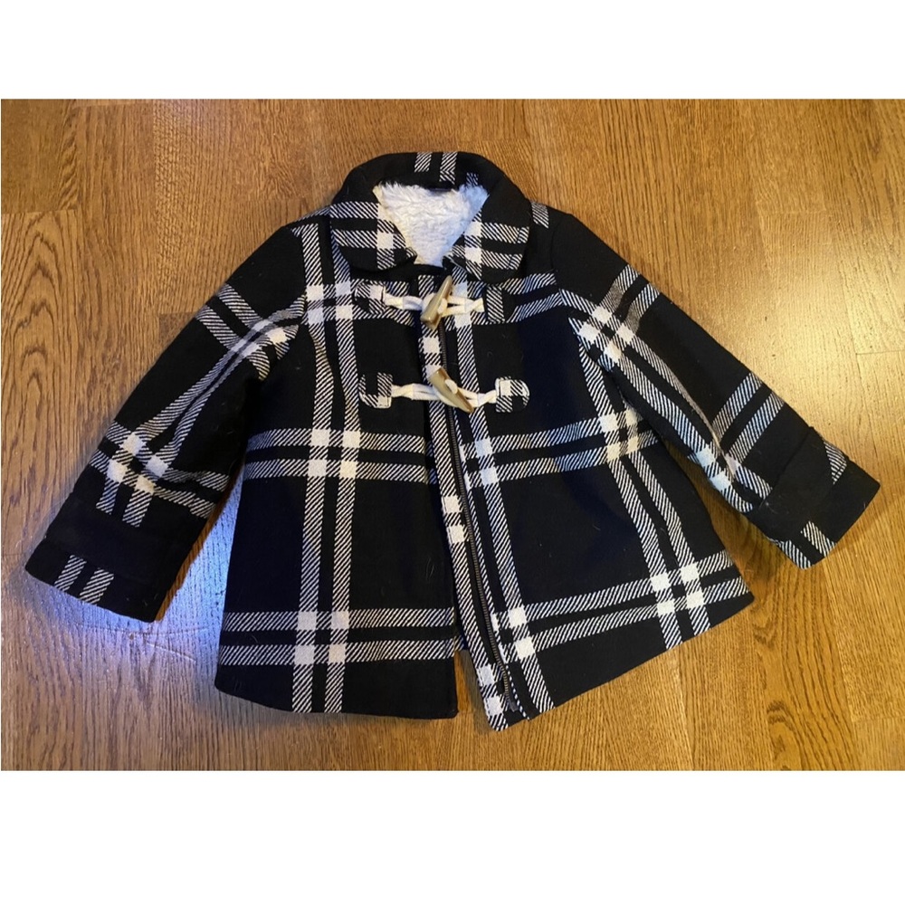 Baby Gap Plaid and Sherpa Coat Black Toddler 3T
